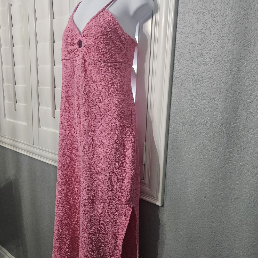 NOBO Textured Pink Maxi Dress with Ring Detail